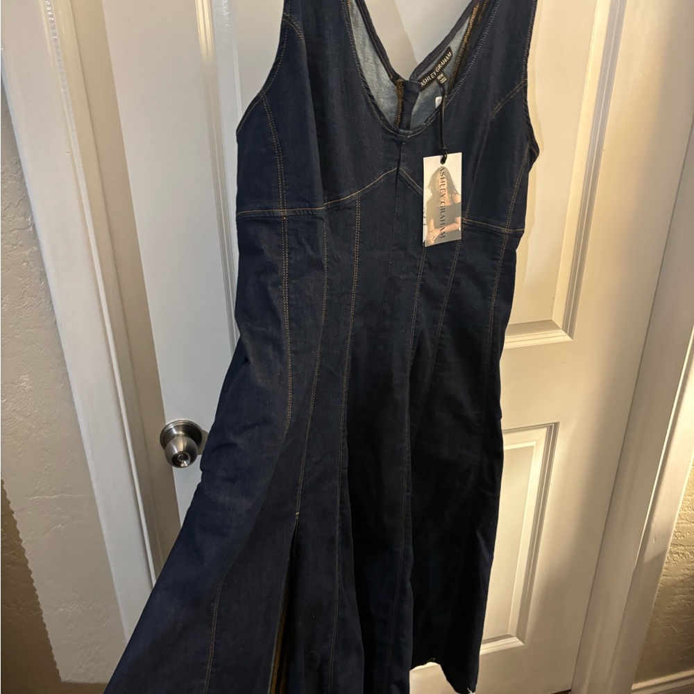 Ashley Graham Dark Denim Midi Dress with Side Slit Sz 18W NWT - Picture 6 of 9